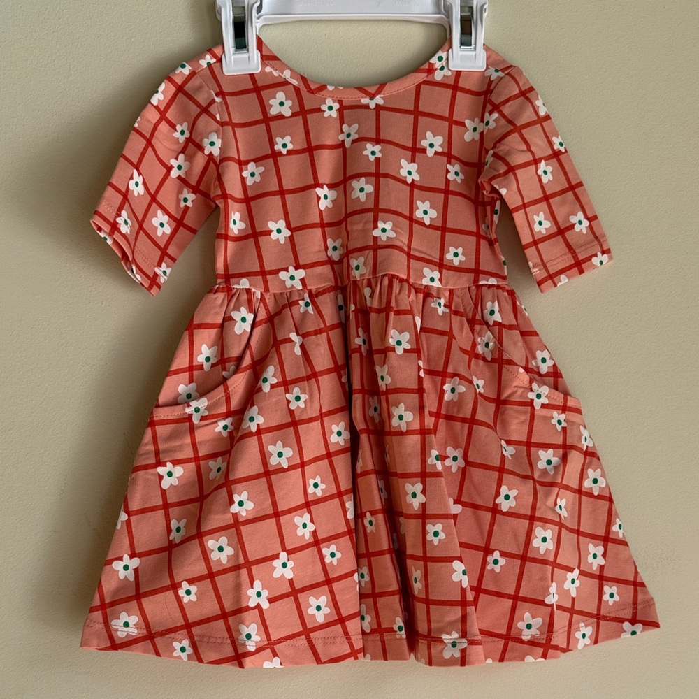 HANNA ANDERSSON - Coral Checkered Floral Toddler Dress